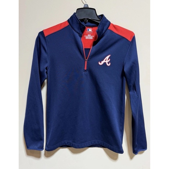 Other - Atlanta Braves Baseball long sleeve men's Small 1/4 Zip Navy Red Pullover